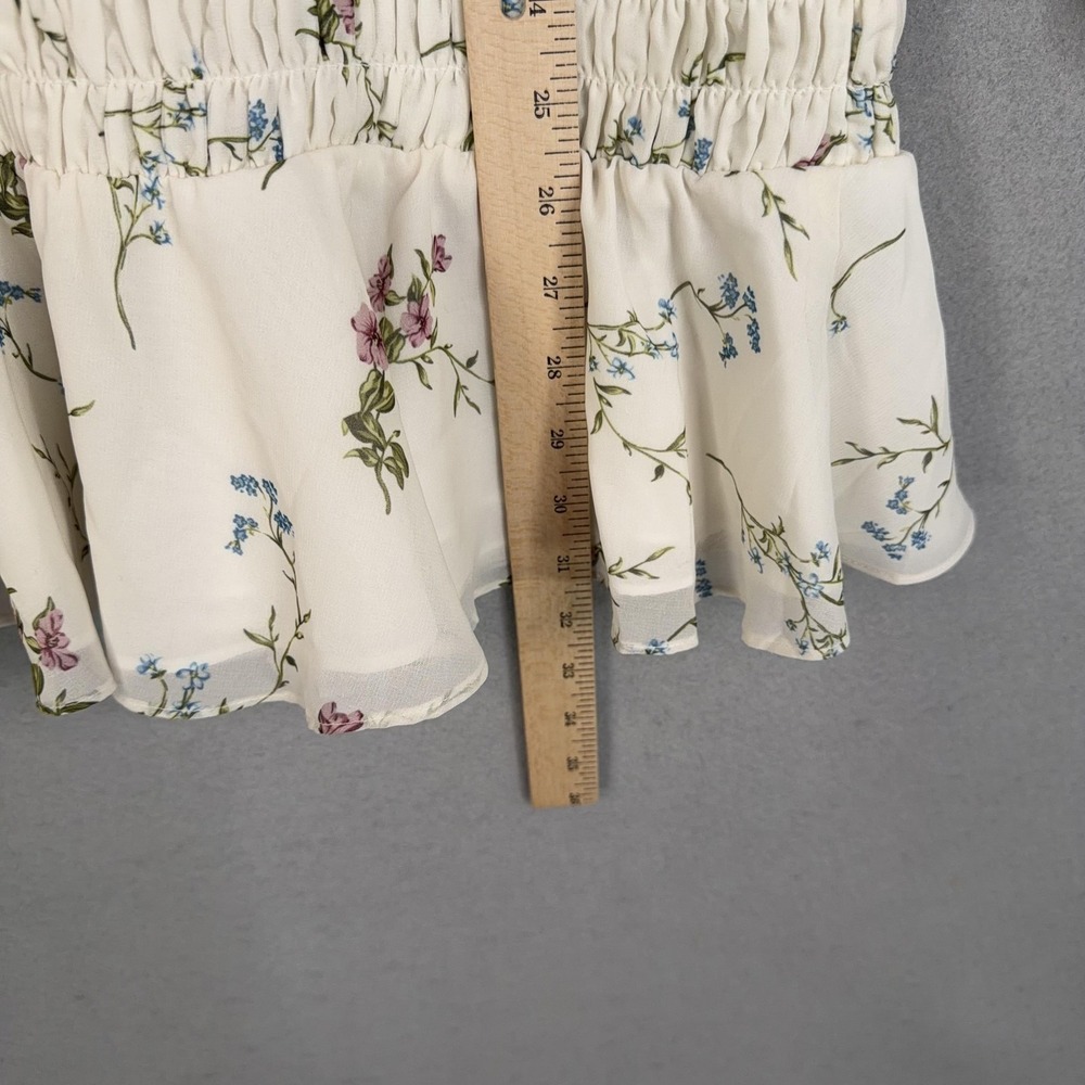 For Love & Lemons Dress Womens Medium White Floral Smocked Mini Puff Sleeve NWT - Picture 13 of 14